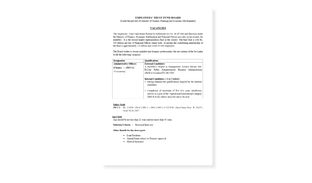 Employees’ Trust Fund vacancies-Administrative officer vacancies 2025
