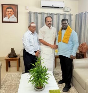  இலங்கையின் பிரதியமைச்சர் பிரதீப் தமிழக அமைச்சர் தங்கம் தென்னரசுடன் சந்திப்பு