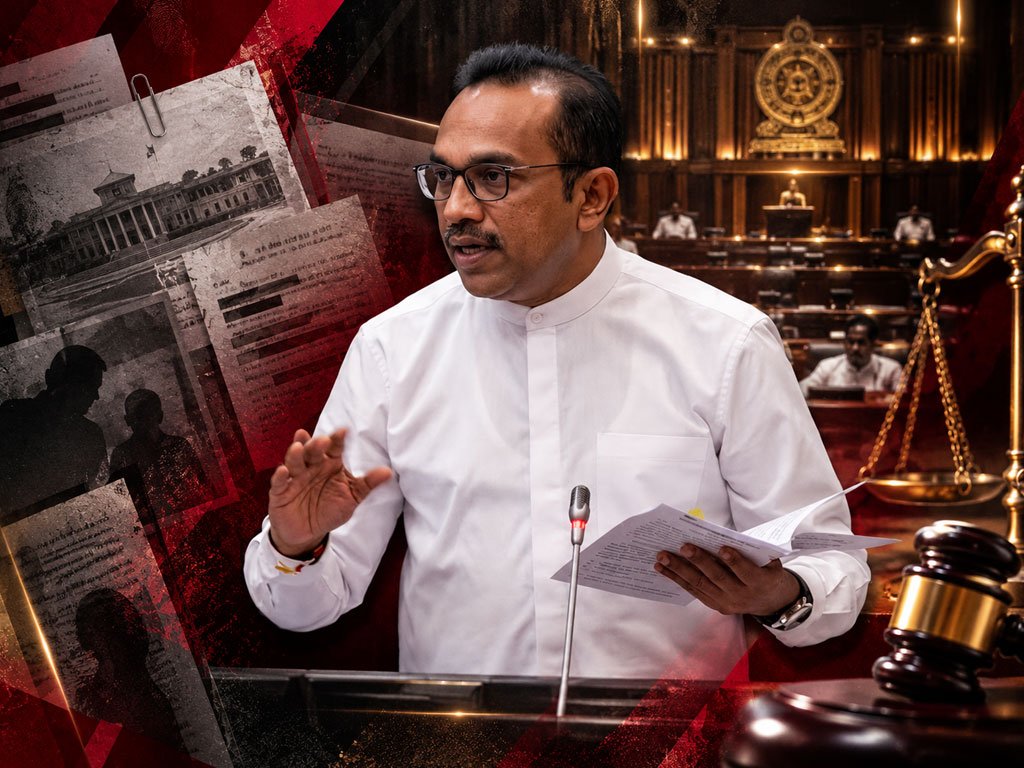 50 ஊழல் குற்றச்சாட்டுகள் : நாடாளுமன்றத்தில் 10 பக்க ஆவணத்தைச் சமர்ப்பித்தார் பிமல் ரத்நாயக்க